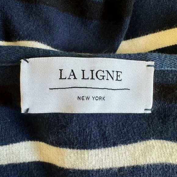La Ligne New York Striped Cotton Breton Tee in Navy/Black/Cream - Picture 4 of 5